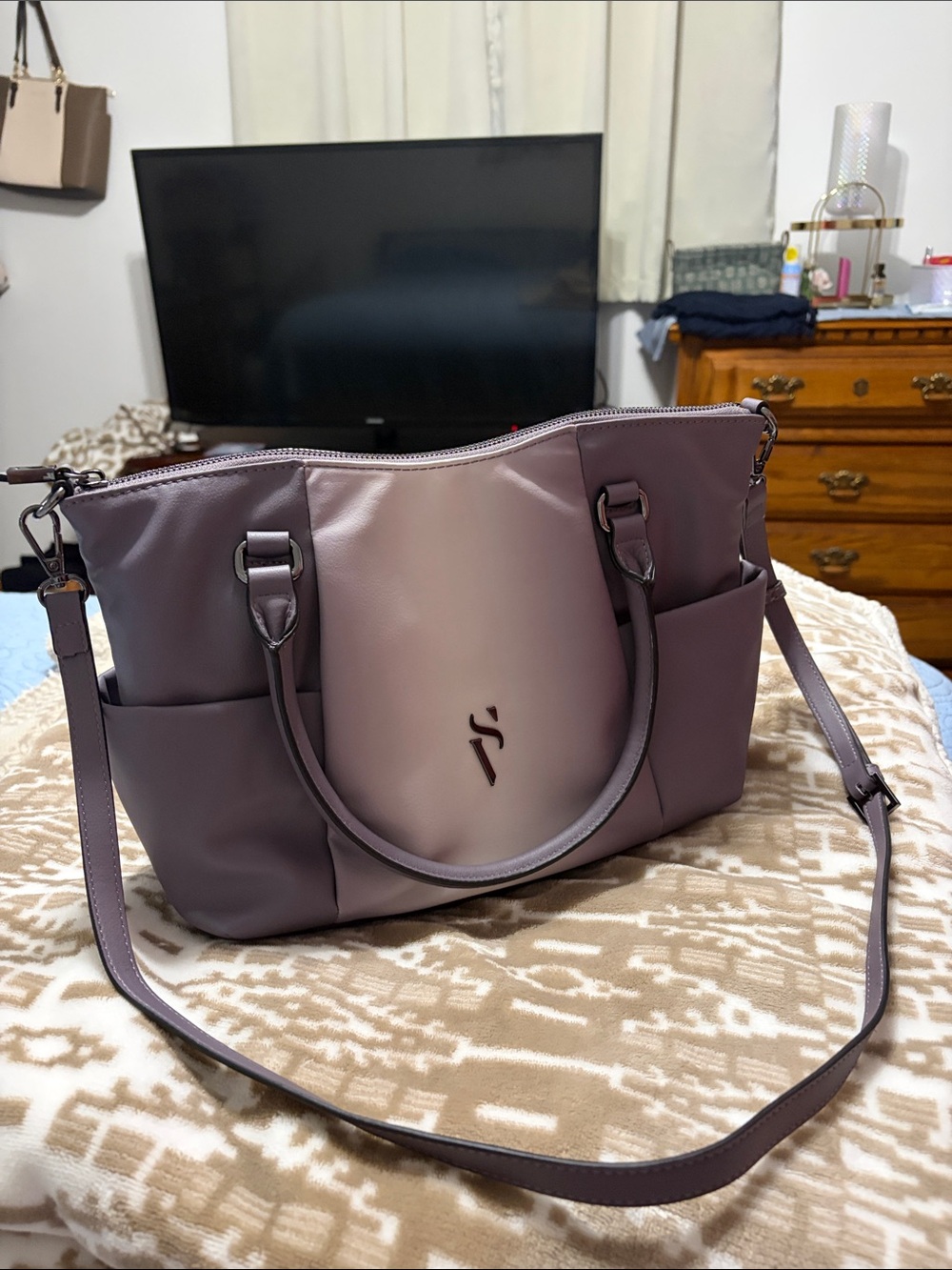 Simply Vera Vera Wang Two-Tone Lavender Tote with Removable Strap